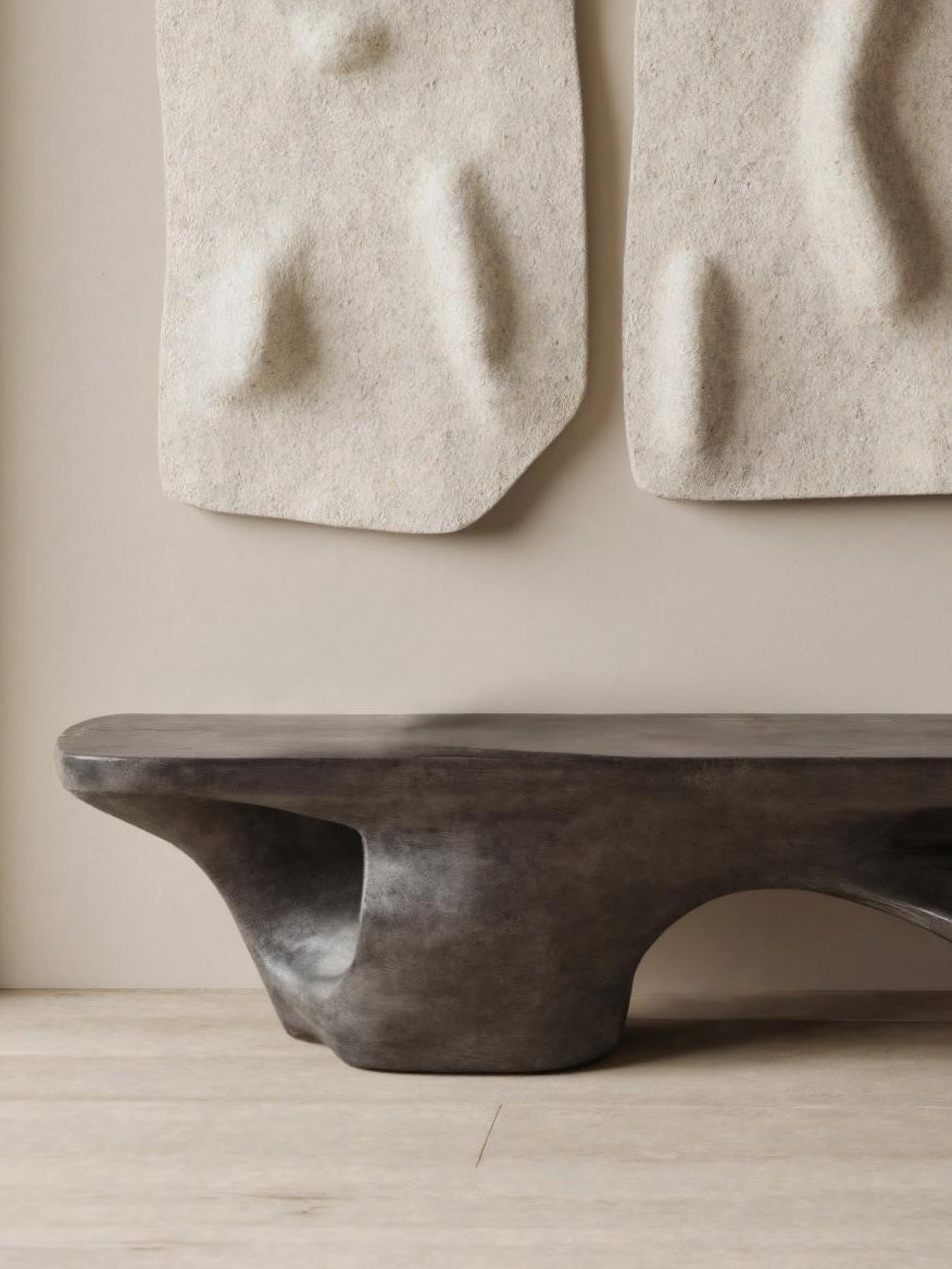 Contemporary Sculptural Bench With Carved Design For Living Room Kitchnce