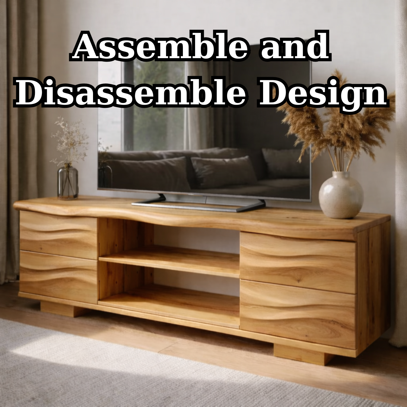 Solid Wood TV Stand with Drawers and Open Shelves for Natural Style Interiors Kitchnce