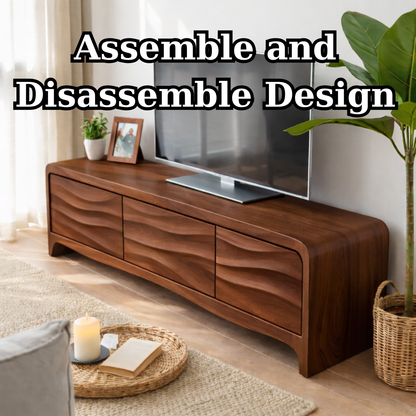 Solid Wood TV Stand with Wave Front Drawers for Modern Living Spaces Kitchnce