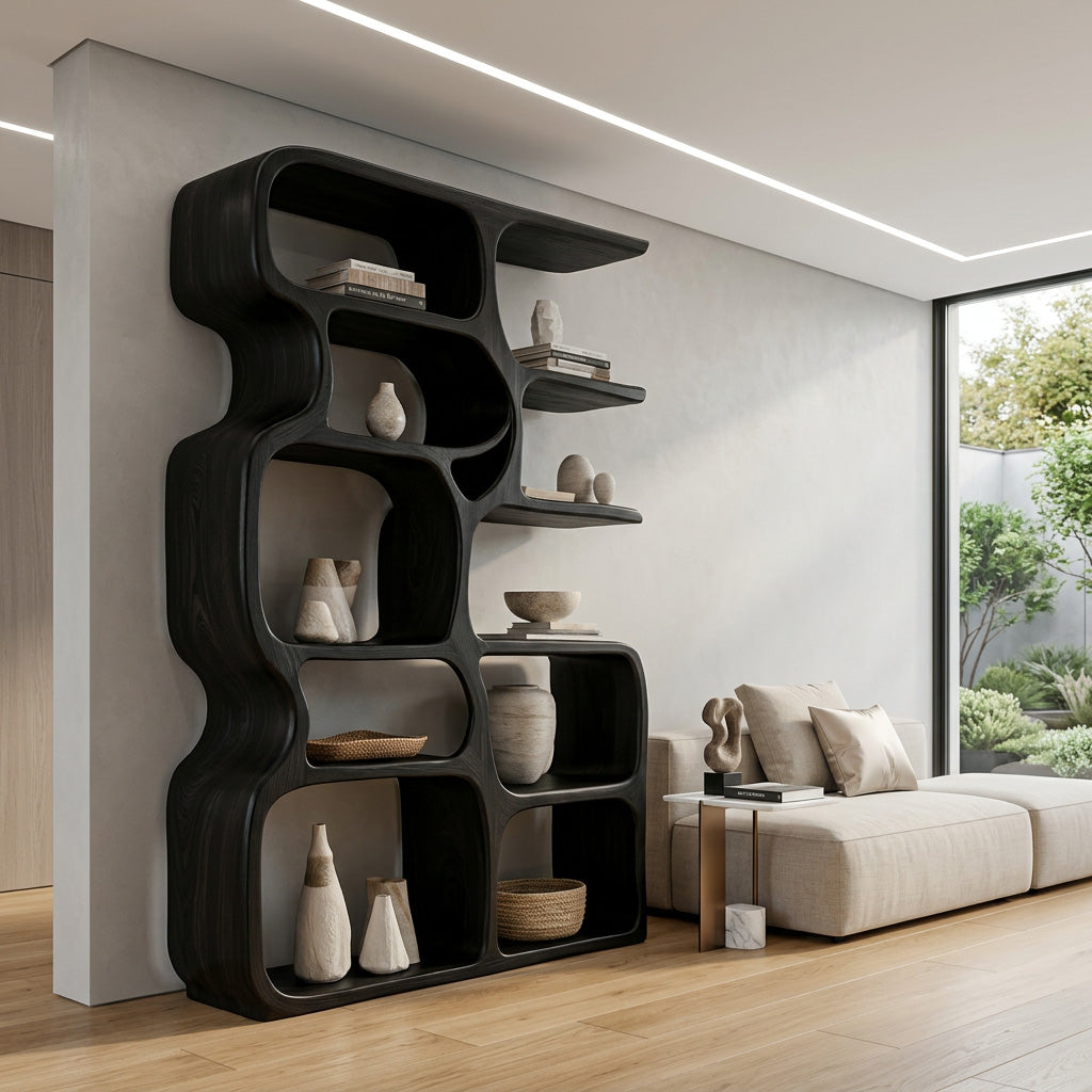Minimalist Artistic Natural Wood Bookshelf For Living Room Kitchnce