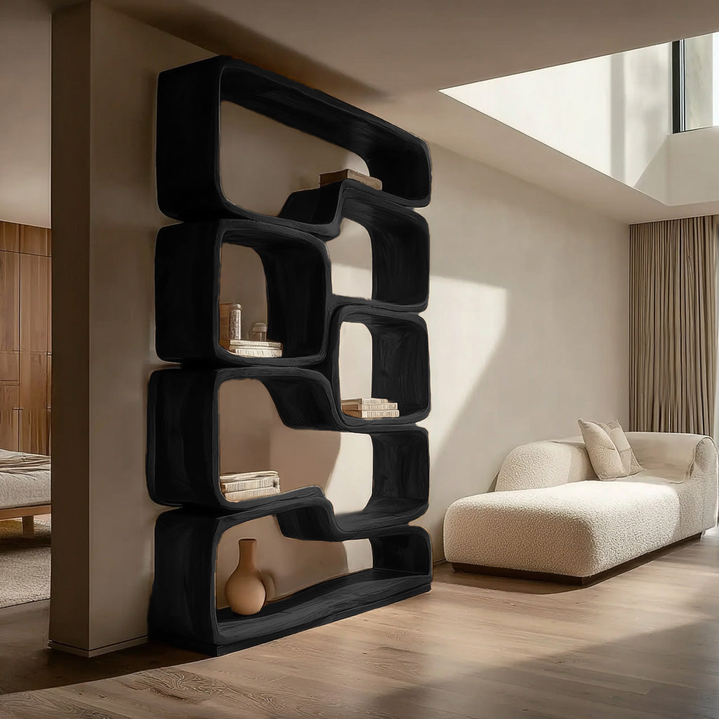 Contemporary Sculptural Natural Wood Bookshelf For Living Room Kitchnce