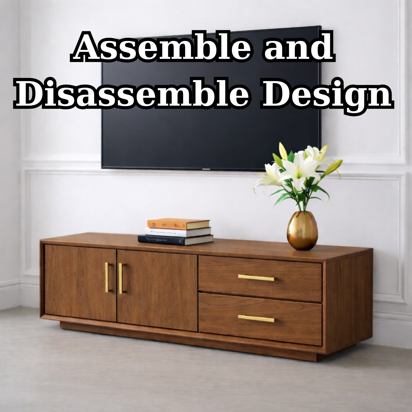 Solid Wood TV Stand with Drawers and Cabinet for Elegant Living Rooms Kitchnce