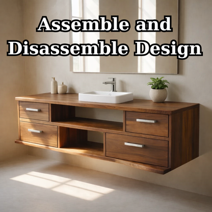 Floating Solid Wood Bathroom Vanity with Drawers and Open Shelf for Modern Bathrooms Kitchnce
