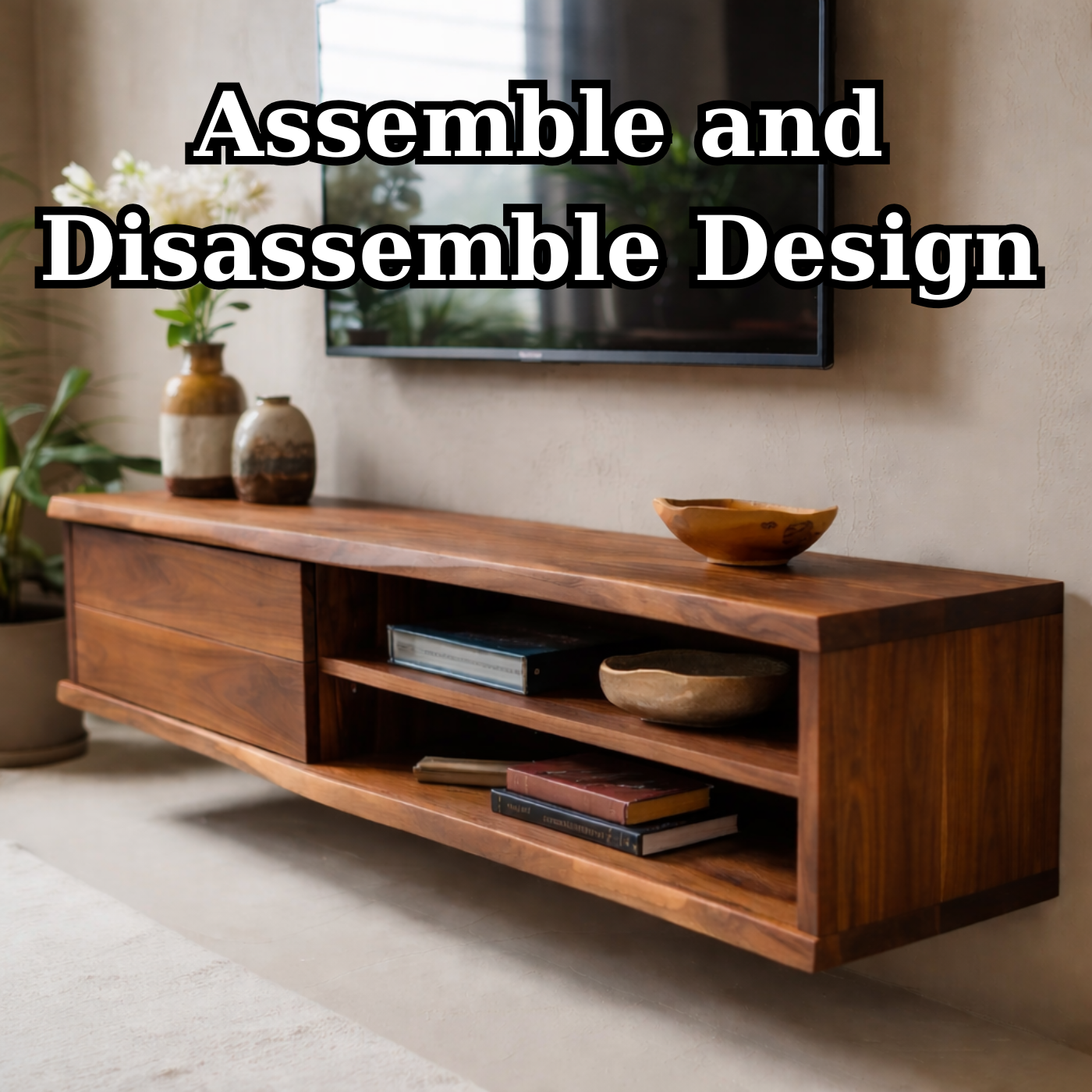 Floating Solid Wood TV Stand with Drawer and Open Shelves for Modern Living Rooms Kitchnce