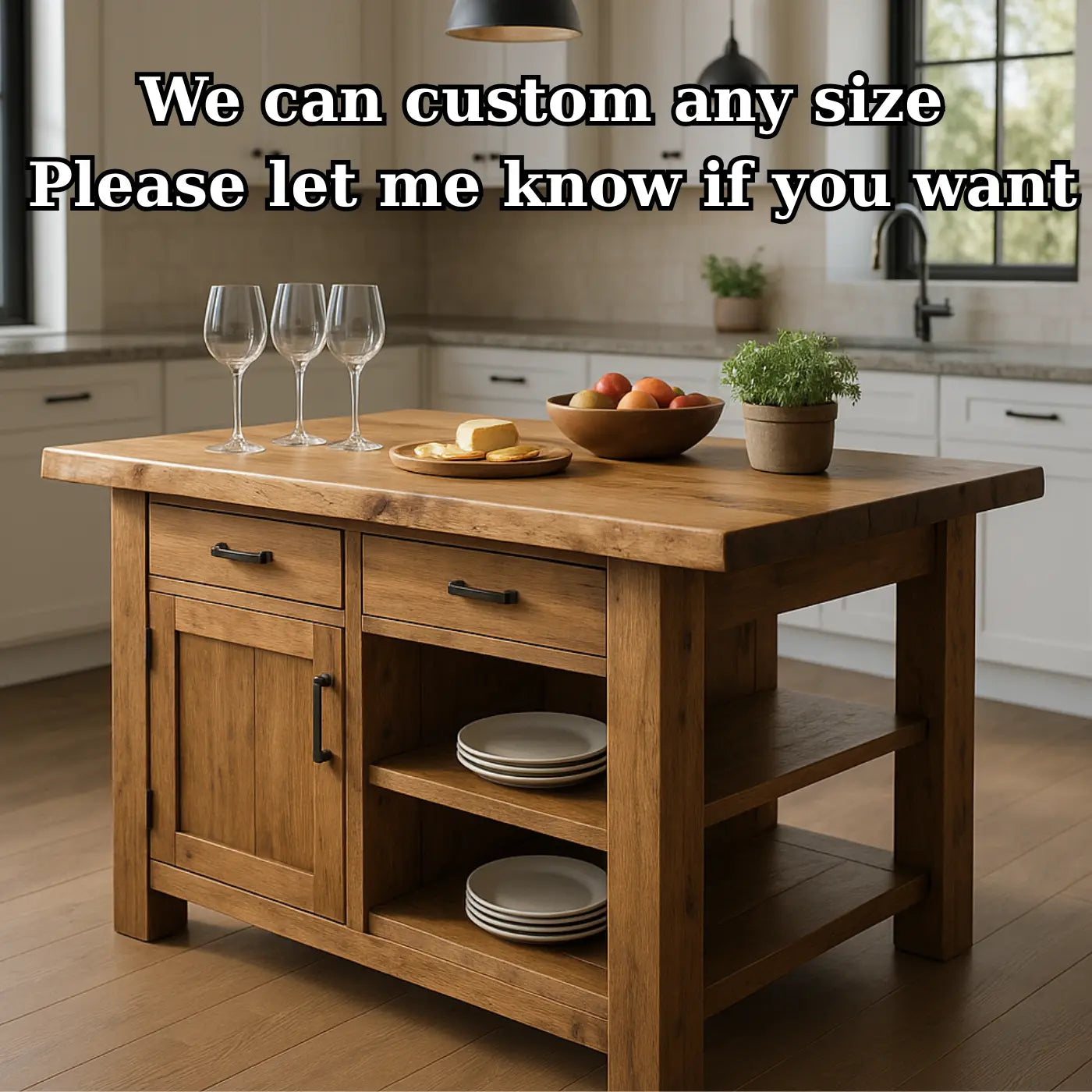 Handcrafted Solid Wood Kitchen Island - Live-Edge Top, Drawers & Cabinet Kitchnce