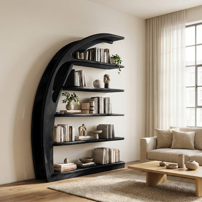 Minimal Curved Wooden Bookshelf For Living Room Display Kitchnce