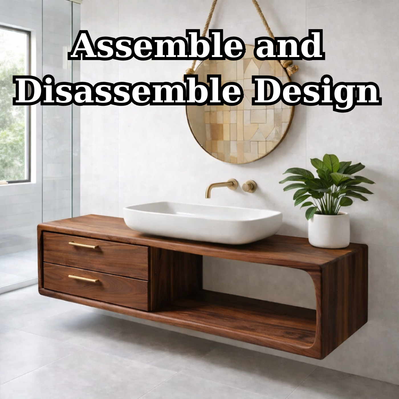 Modern Solid Wood Floating Bathroom Vanity with Double Drawers and Open Shelf Kitchnce