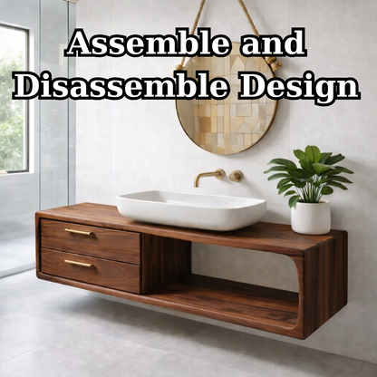 Modern Solid Wood Floating Bathroom Vanity with Double Drawers and Open Shelf Kitchnce