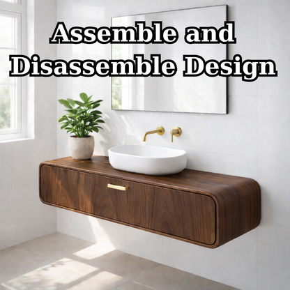 Handcraft Floating Solid Wood Bathroom Vanity with Single Drawer Storage Kitchnce
