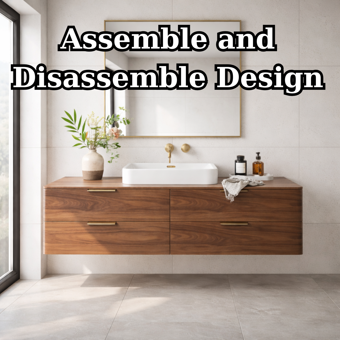 Modern Solid Wood Floating Bathroom Vanity with Four Storage Drawers Kitchnce