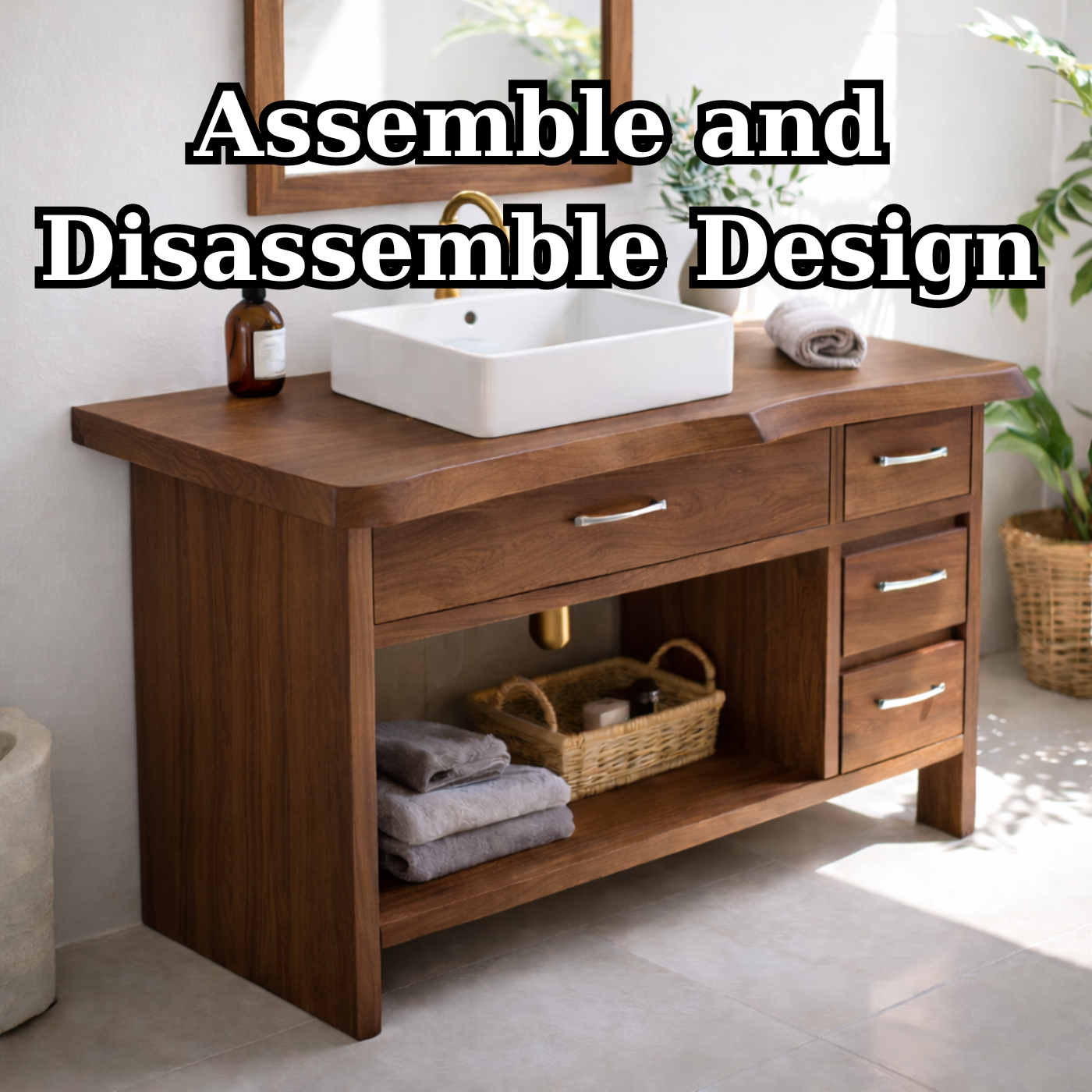 Modern Solid Wood Bathroom Vanity with Multiple Drawers and Open Storage Shelf Kitchnce