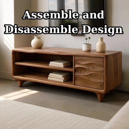 Modern Solid Wood TV Stand with Open Shelves and Wave Grain Cabinet Door Kitchnce
