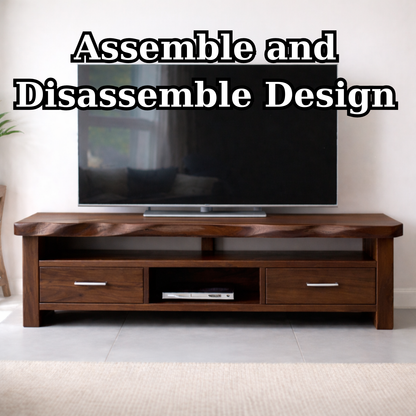 Solid Wood TV Stand with Drawers and Open Media Shelf Kitchnce