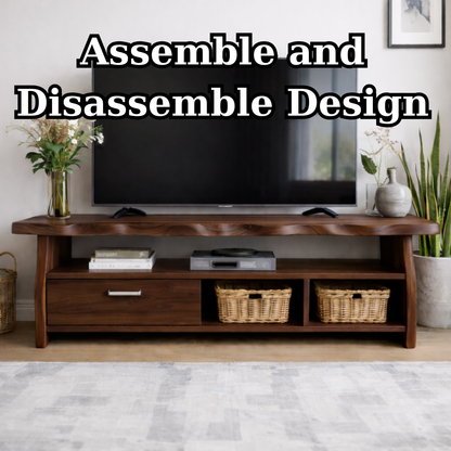Mid-Century Solid Wood TV Stand with Drawer and Open Storage Shelves Kitchnce
