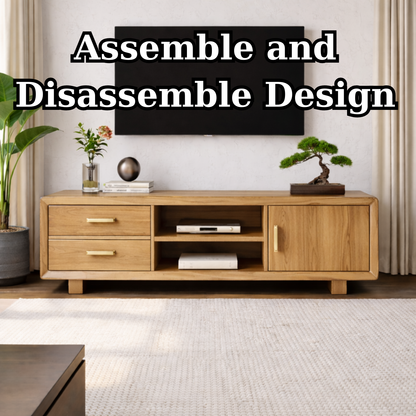 Modern Soild Wood TV Stand with Drawers, Cabinet Door, and Open Media Shelves Kitchnce