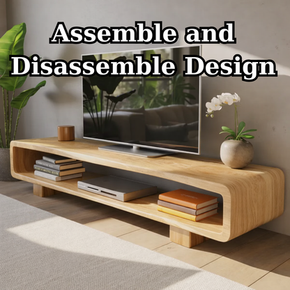 Modern Solid Oak TV Stand with Open Shelf Storage, Minimalist Wooden Media Console Kitchnce