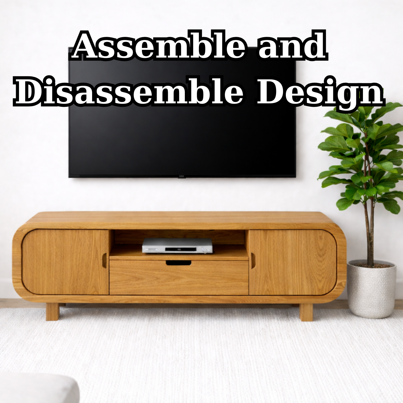 Modern Solid Oak TV Stand with Cabinet Doors and Drawer, Wooden Media Console for Living Room Kitchnce