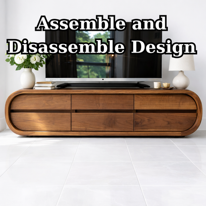 Solid Wood TV Stand with Drawers, Curved Modern Media Console Cabinet for Living Room Kitchnce