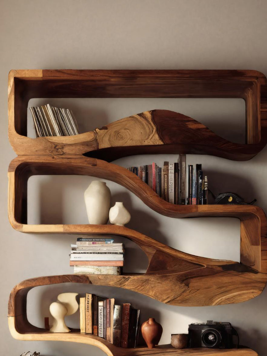Modern Curved Bookshelf With Flowing Design For Bedroom Kitchnce