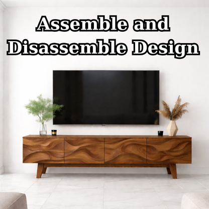 Wave Pattern Solid Wood TV Stand with Storage, Modern Media Console for Living Room Kitchnce