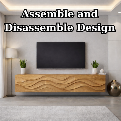 Wave Carved Solid Oak TV Stand with Modern Design, Stylish Media Console for Living Room Kitchnce