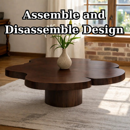 Organic Shaped Walnut Coffee Table with Pedestal Base, Modern Sculptural Design for Living Room Kitchnce