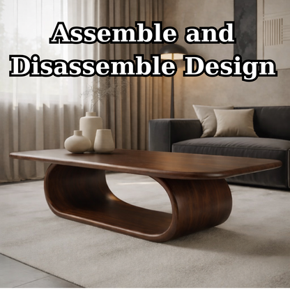 Sculptural Walnut Coffee Table with Curved Design and Open Shelf, Modern Living Room Décor Kitchnce