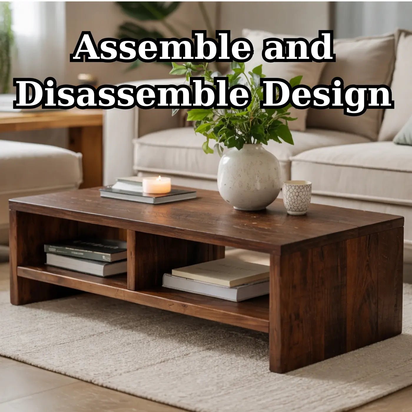 Solid Wood Coffee Table with Open Storage, Rustic Design for Living Room and Décor Kitchnce