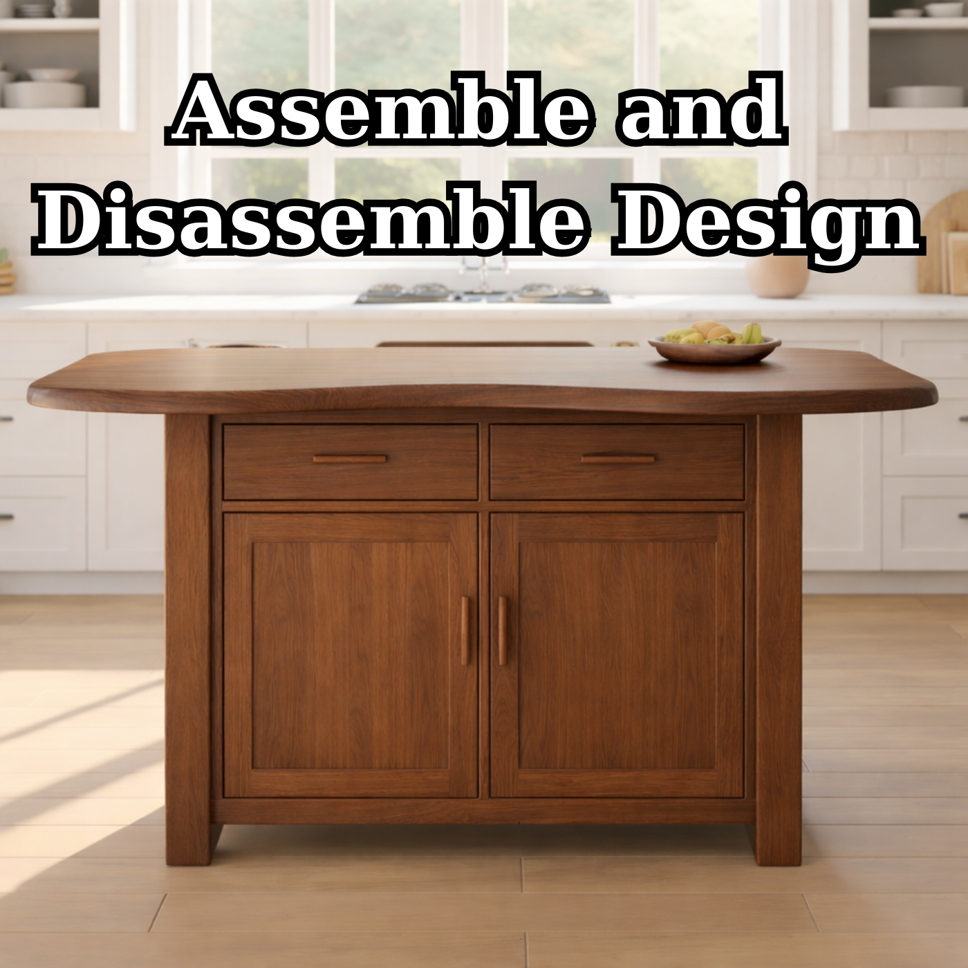 Solid Wood Kitchen Island with Storage Cabinet and Drawers, Walnut Kitchen Prep Table