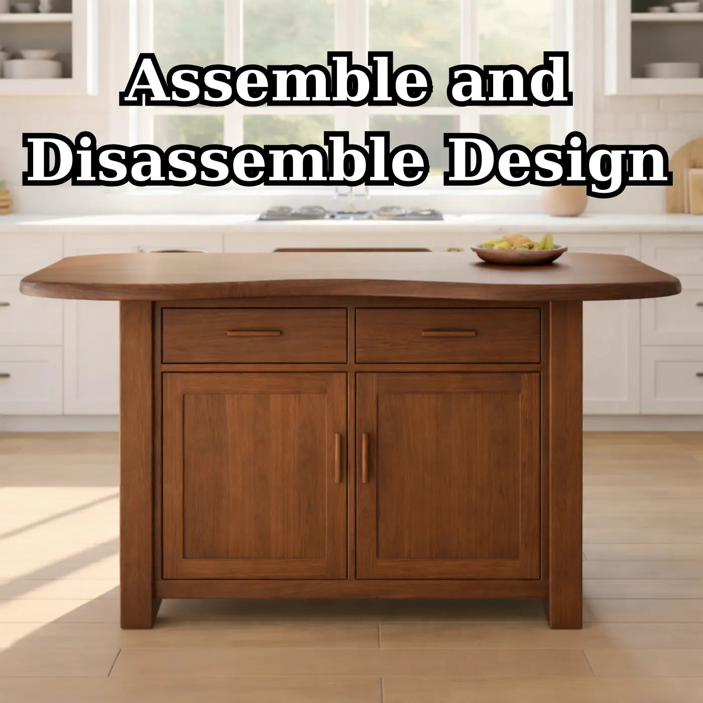 Solid Wood Kitchen Island with Storage Cabinet and Drawers, Walnut Kitchen Prep Table Kitchnce