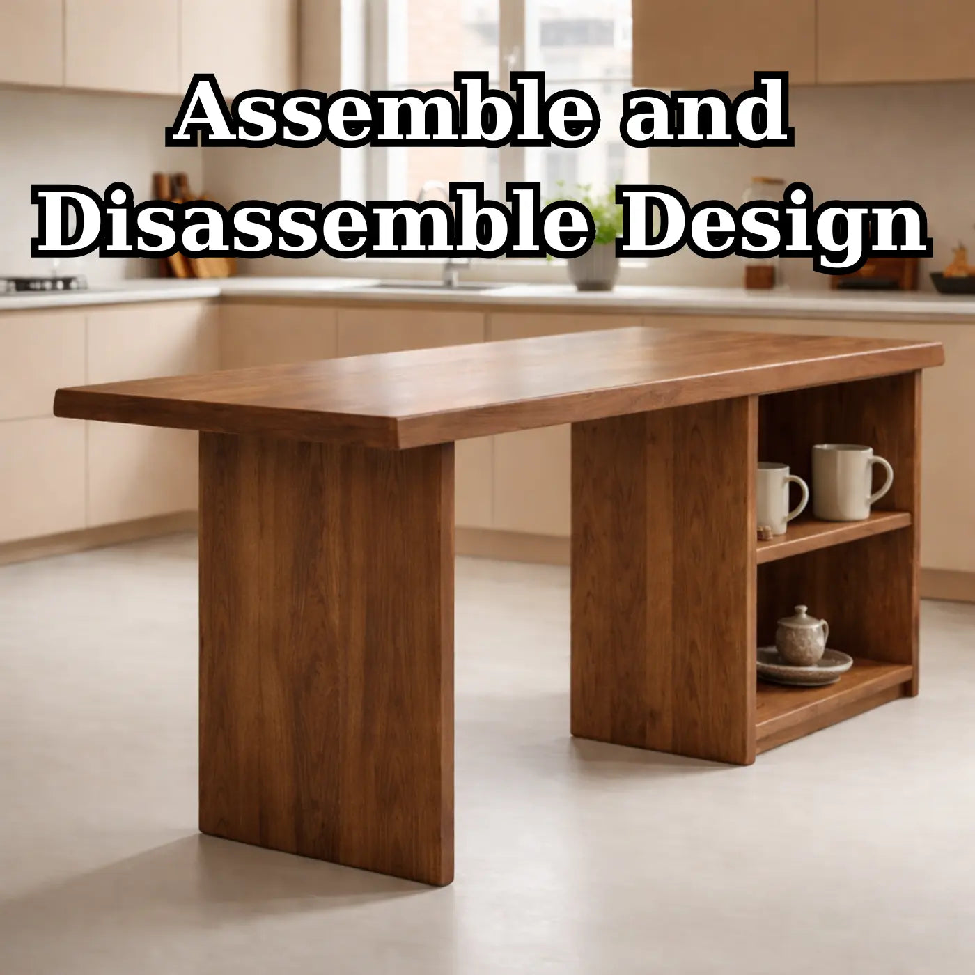 Solid Wood Kitchen Island with Open Shelf Storage and Spacious Prep Table Kitchnce