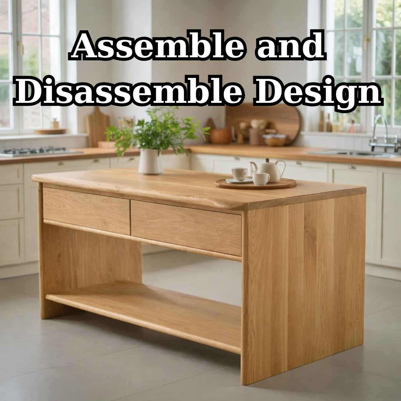 Modern Solid Wood Kitchen Island with Drawer and Open Shelf Storage Prep Table