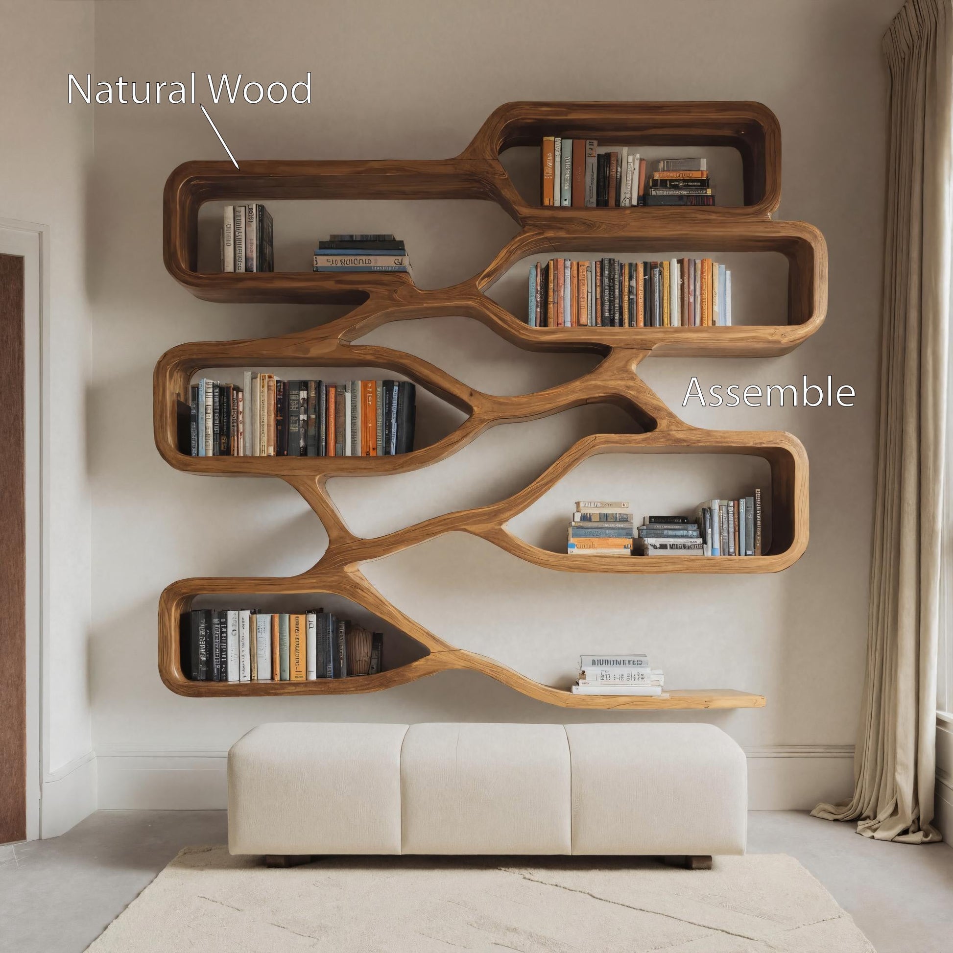 Modern Sculpted Bookcase For Living Room Kitchnce
