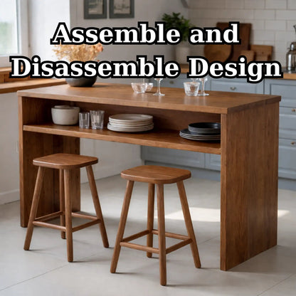 Modern Solid Wood Kitchen Island with Open Shelf Storage and Breakfast Bar Table Kitchnce