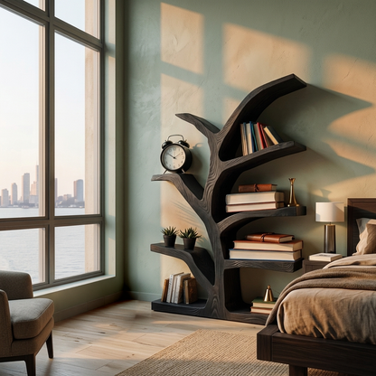 Wooden Bookshelf With Organic Form For Living Area Kitchnce