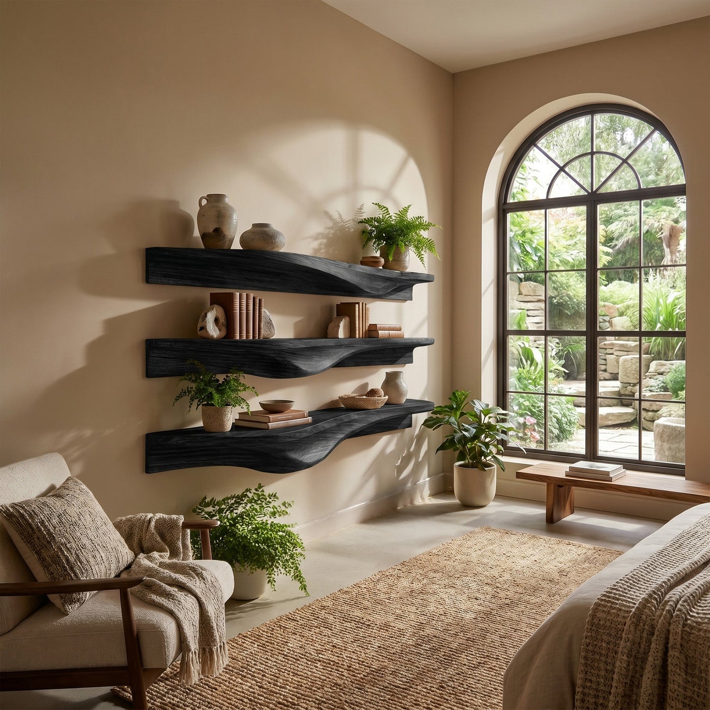 Live Edge Solid Wood Wall-Mounted Shelf for Plants and Decor