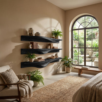 Live Edge Solid Wood Wall-Mounted Shelf for Plants and Decor