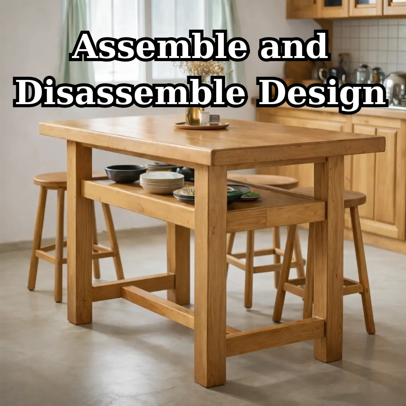Solid Wood Kitchen Island Table with Open Shelf Storage and Spacious Prep Surface Kitchnce