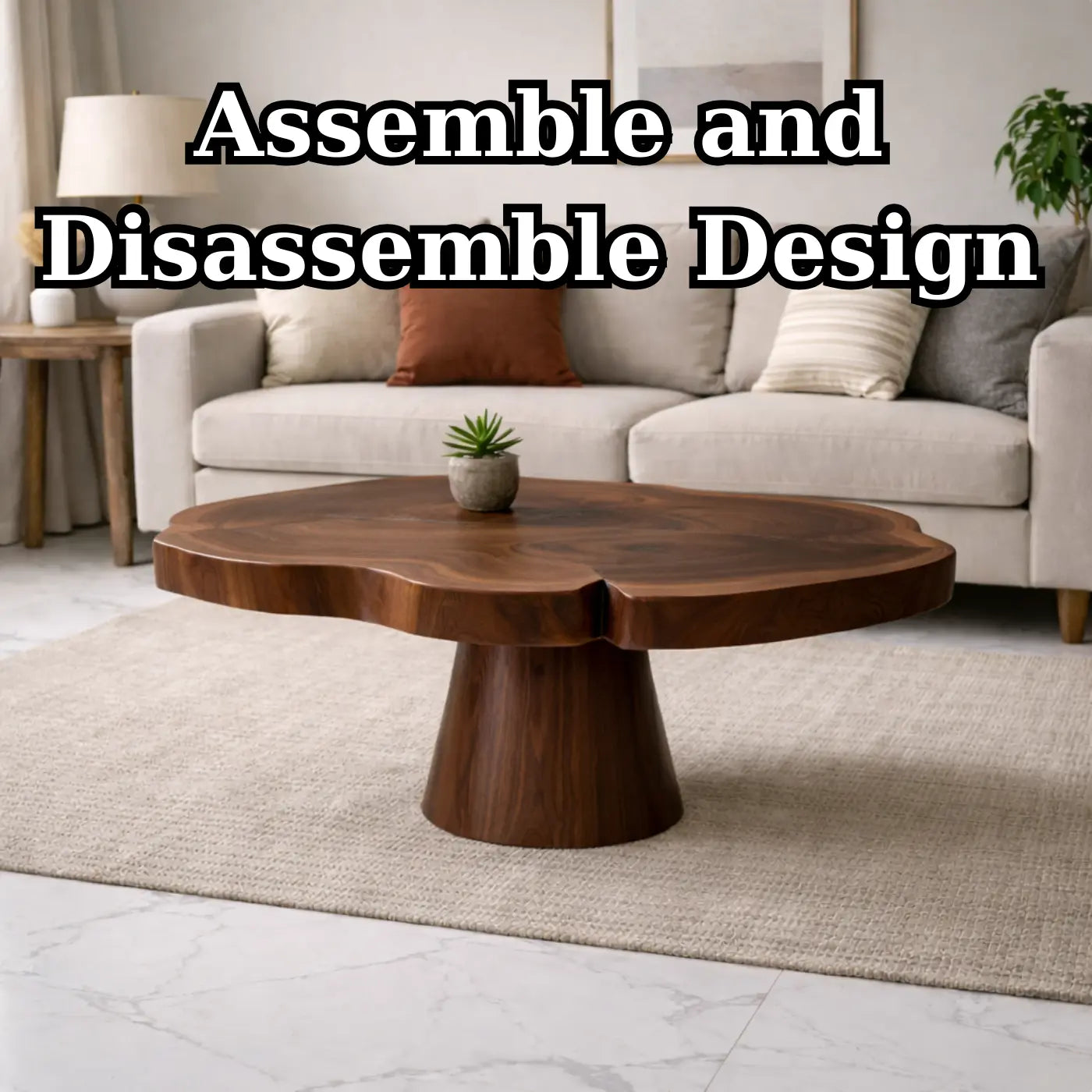 Solid Wood Coffee Table with Organic Edge Top Modern Sculptural Living Room Table Kitchnce