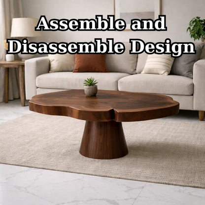 Solid Wood Coffee Table with Organic Edge Top Modern Sculptural Living Room Table Kitchnce