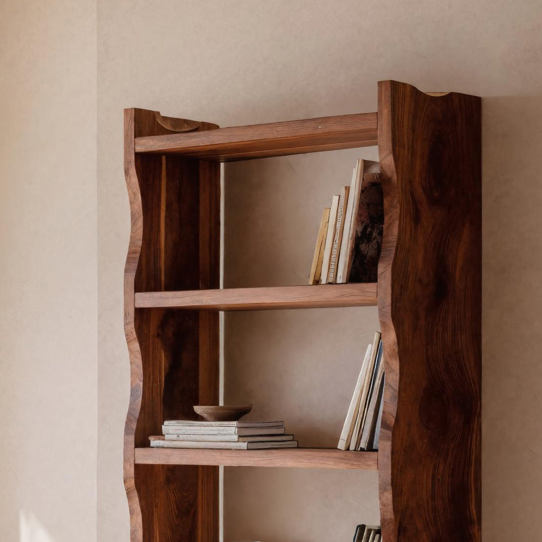 Modern Vertical Bookshelf With Natural Grain Design For Living Kitchnce