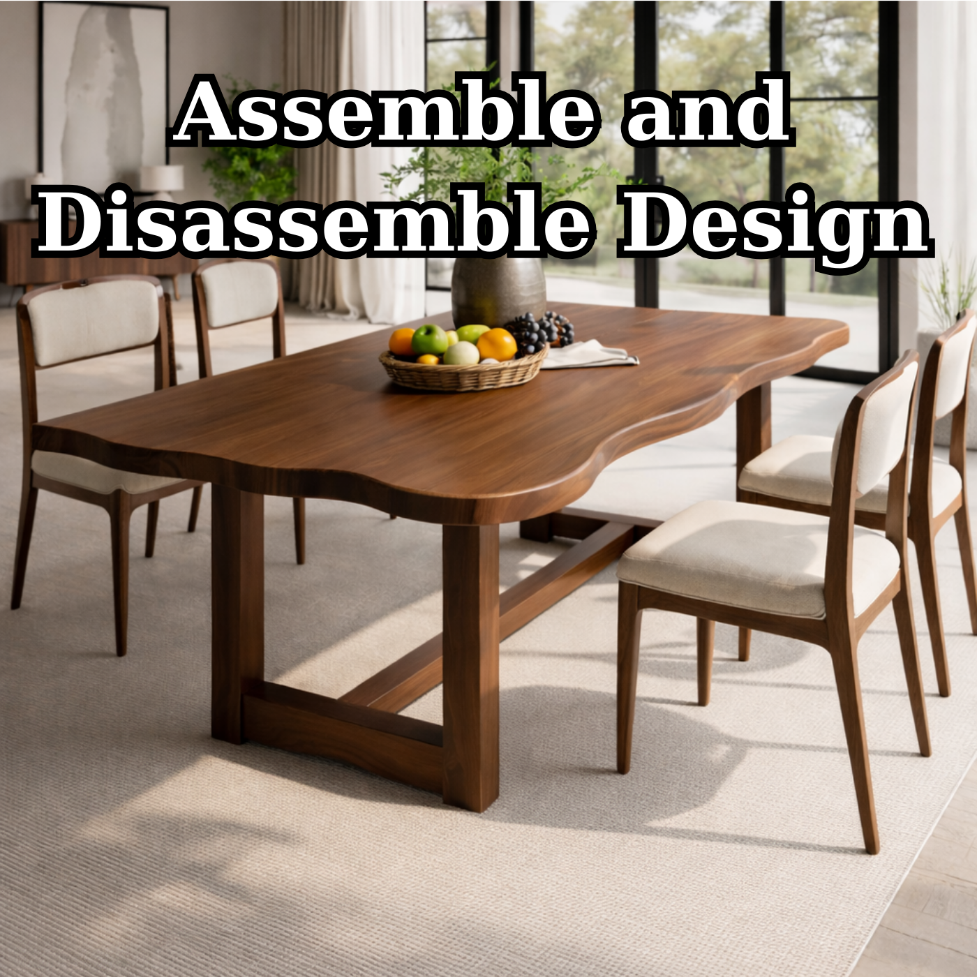 Solid Wood Dining Table with Sculpted Edge Top Modern Wooden Dining Room Table