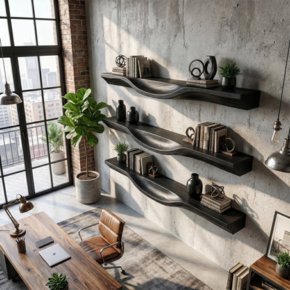 Rustic Solid Wood Wall-Mounted Shelf with Live Edge Design