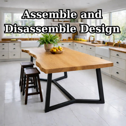 Live Edge Solid Wood Dining Table with Modern Black Metal Legs Rustic Kitchen Table Kitchnce