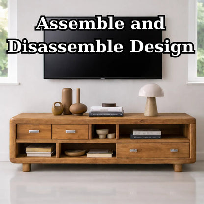 Solid Wood TV Stand with Drawers and Open Shelves Rustic Oak Media Console for Living Room Kitchnce