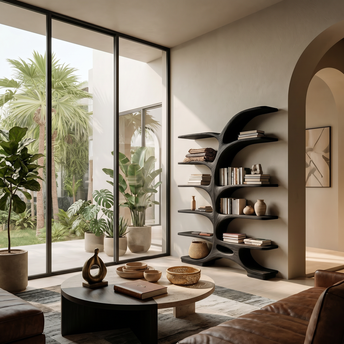 Contemporary Sculptural Curved Bookshelf For Living Room Interior Kitchnce