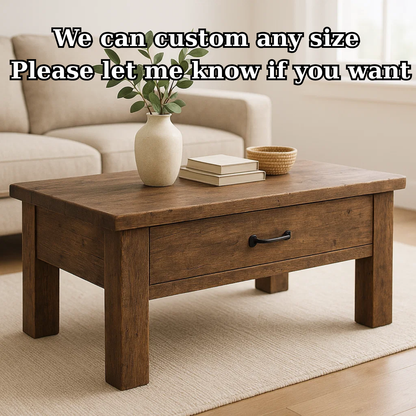 Handcrafted Solid Wood Coffee Table – Rustic Modern Storage with Single Drawer Kitchnce