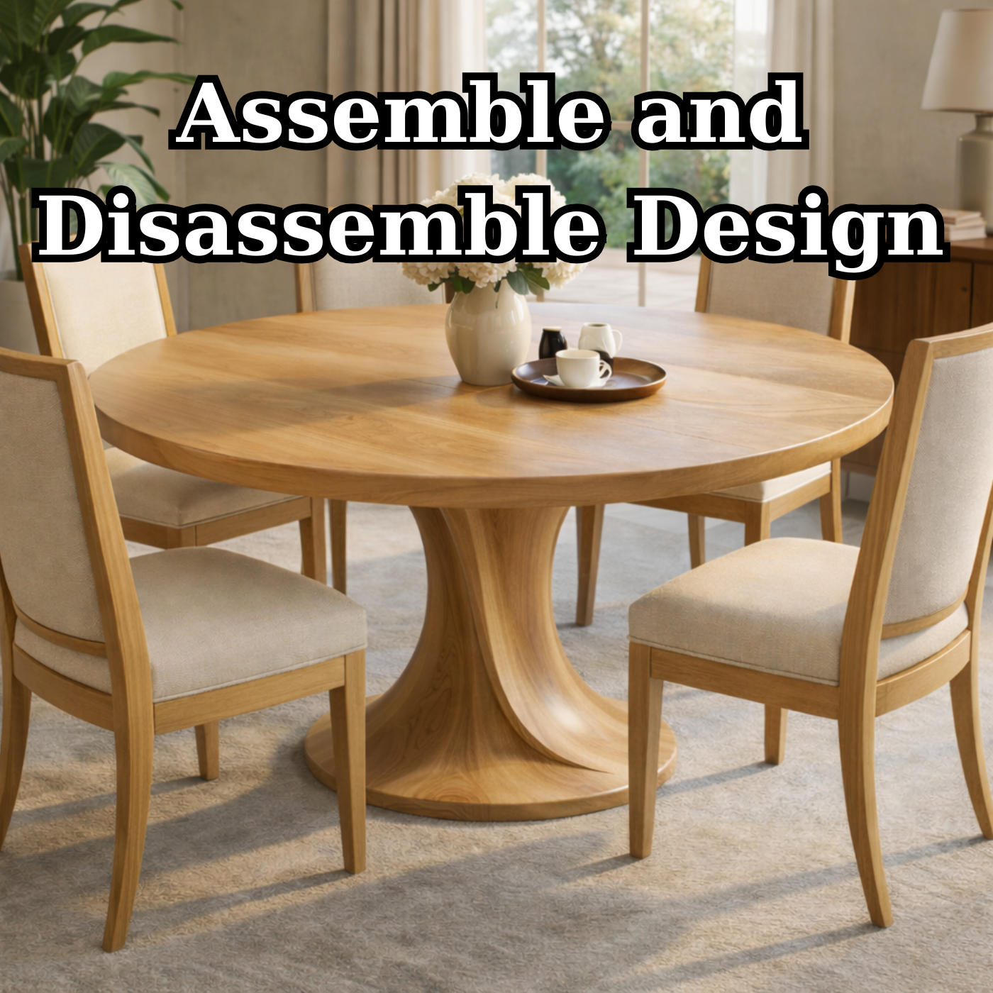 Round Solid Wood Dining Table for Modern Home with Pedestal Base