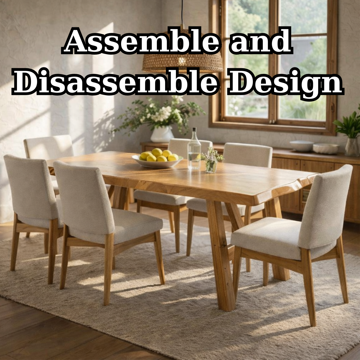 Solid Wood Dining Table for Dining Room with Wooden Legs