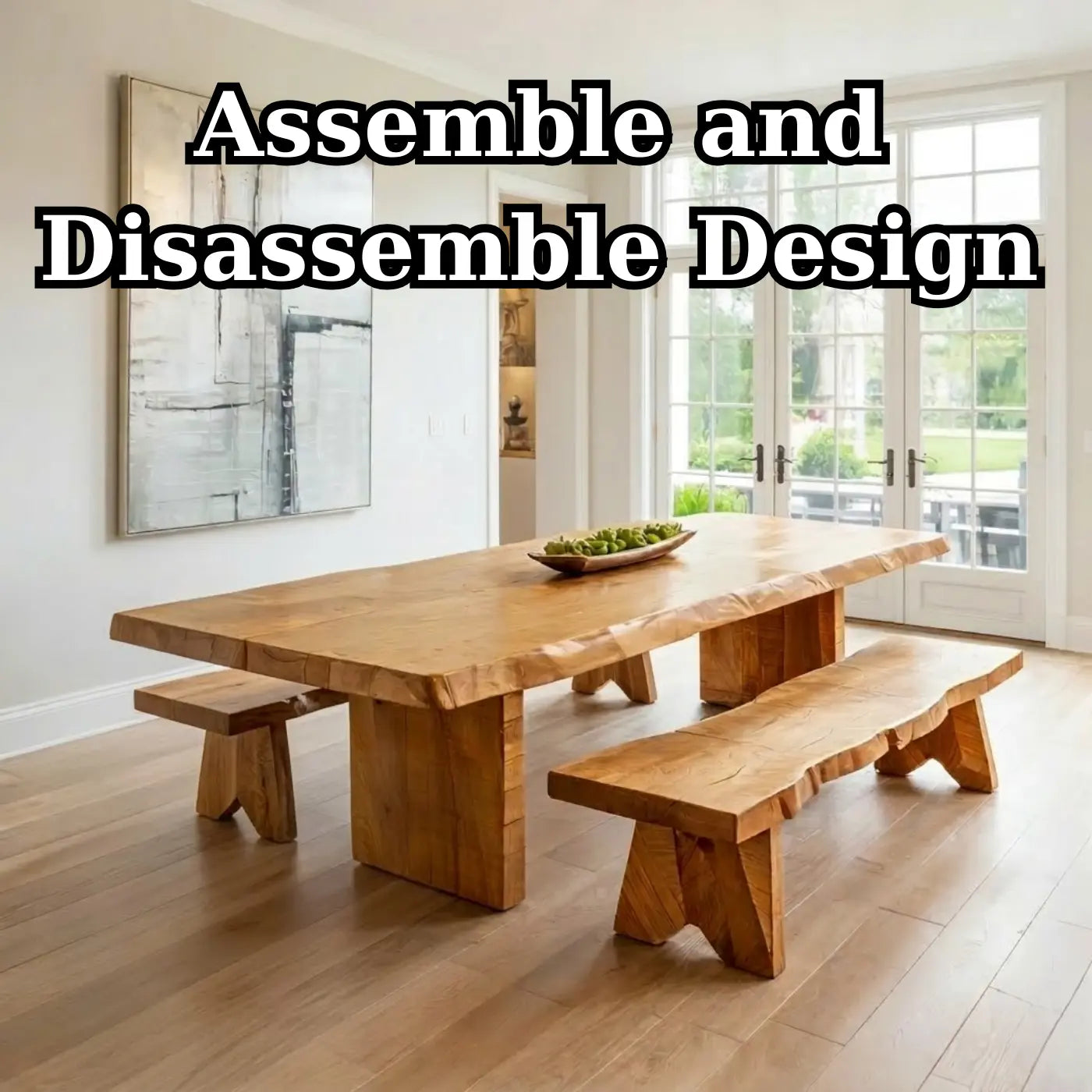 Live Edge Solid Wood Dining Table for Dining Room with Block Base Kitchnce